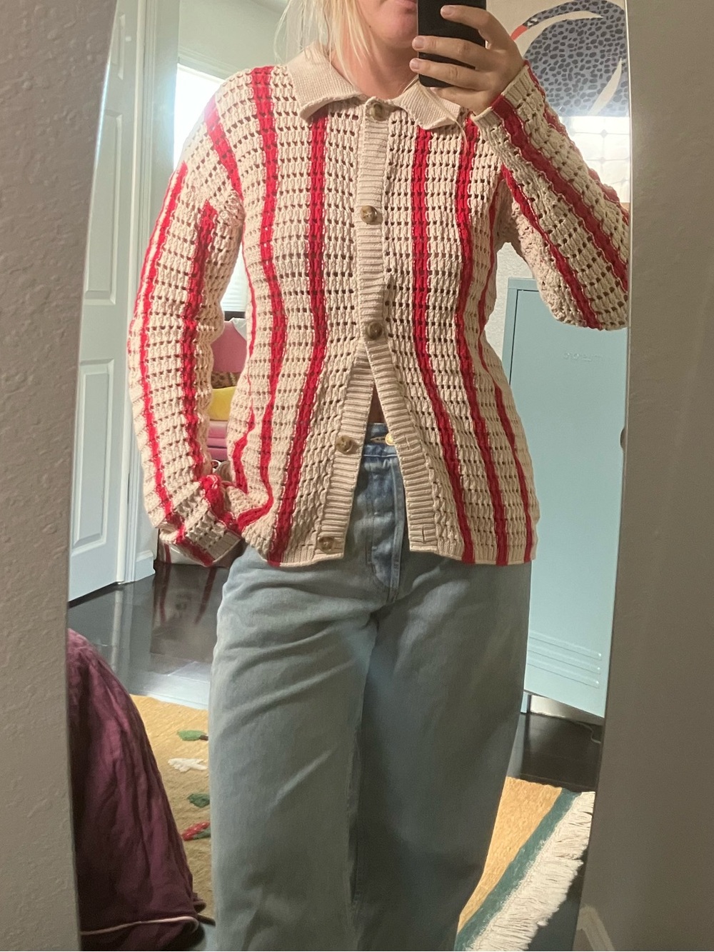 Callahan Cream and Red striped Knit Sweater